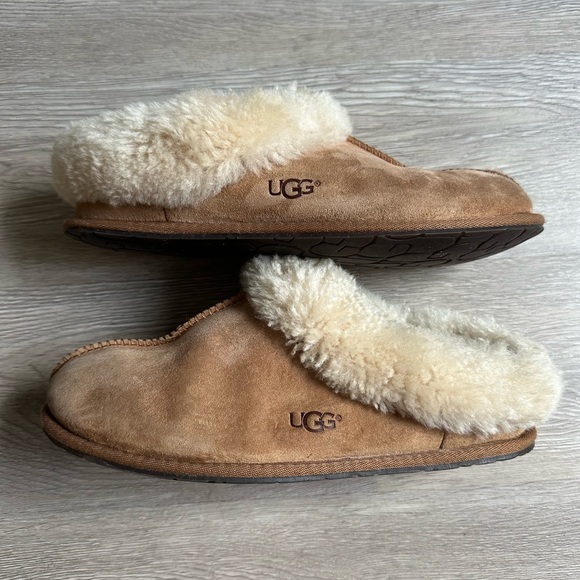 UGG Tan Fuzzy Fur Ultimate Comfort Slip On Slippers House Shoes - Picture 4 of 8